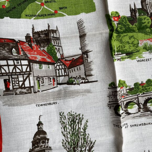 VTG Ulster Linen Tea Towel Severn Valley Map & Landmarks England 20x30 - Picture 6 of 10